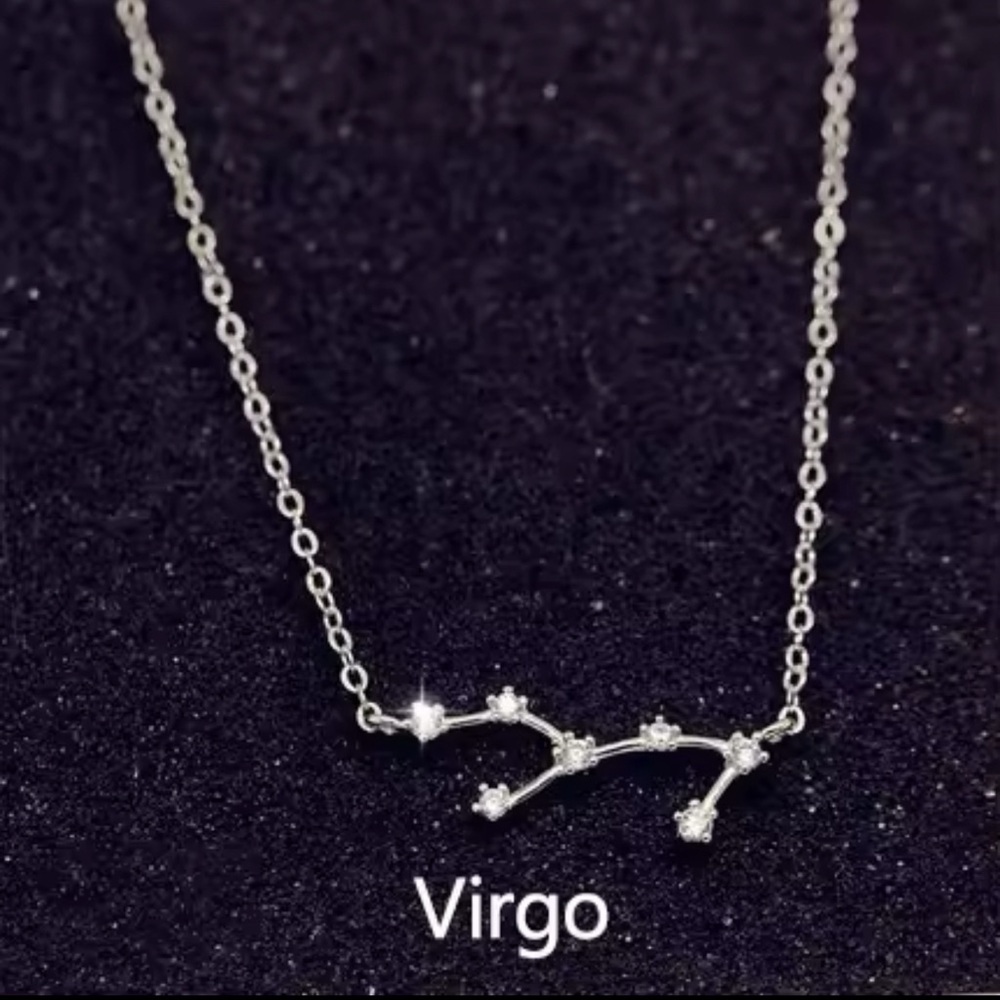 Simple 925 Sterling Silver Zircon Constellation Necklace -Virgo